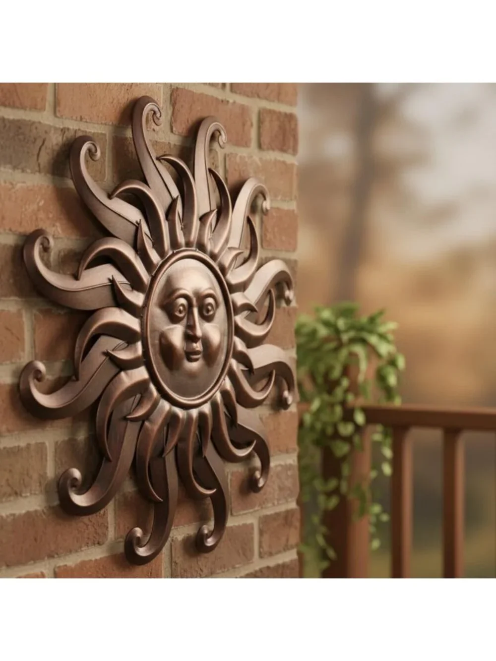 Large Vintage Bronze Sun Face Wall Art - Rustic 3D Outdoor Garden Decor